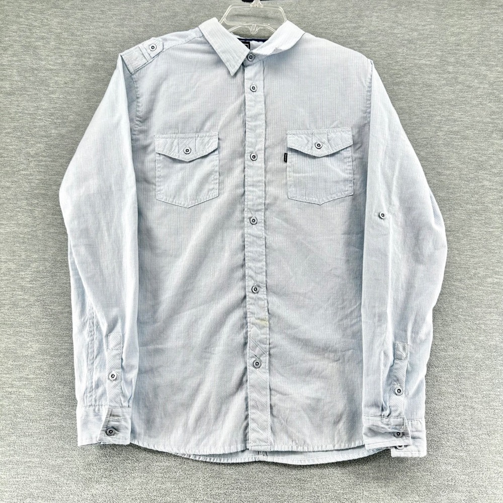 Billabong Button Down Shirt Mens Medium Blue Striped Long Sleeve Epaulet Utility